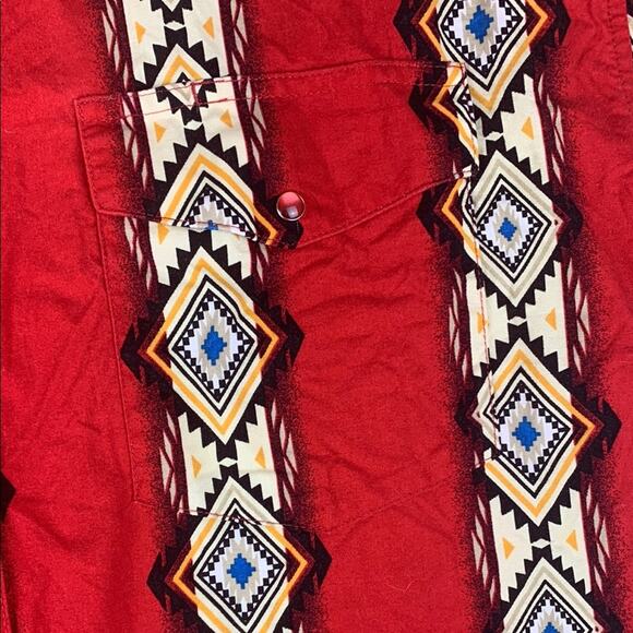 Wrangler mens XL vintage pearl snap Western Short sleeve button Red Cream Design - Picture 4 of 8